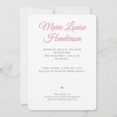 Ankündigung der Geburt des Fotos Pink Baby (Rückseite)