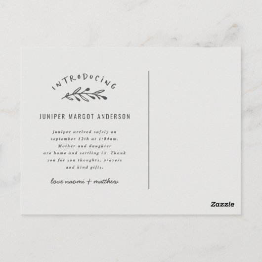 Ankündigung der Geburt eines Fotos mit Blumenkranz Postkarte (Rückseite)