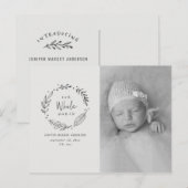 Ankündigung der Geburt eines Fotos mit Blumenkranz Postkarte (Vorne/Hinten)