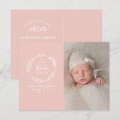 Ankündigung der Geburt eines Fotos mit Blumenkranz Postkarte (Vorne/Hinten)