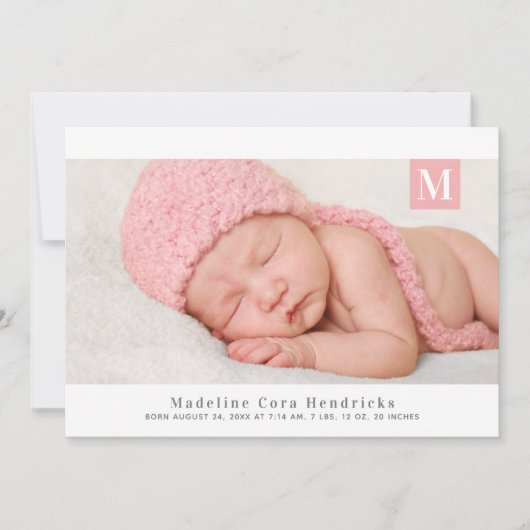 Ankündigung der Geburt eines Fotos mit Monogramm (Vorderseite)