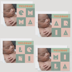 Ankündigung der Geburt eines Kindes mit 4 Buchstab