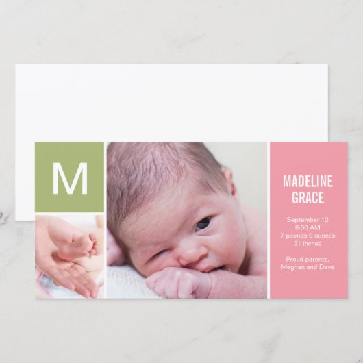 Ankündigung der Geburt eines Kindes - Rosa (Vorne/Hinten)