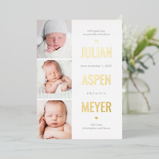 Ankündigung der Geburt eines modernen Grid Foil Ba (Stehend vorne)