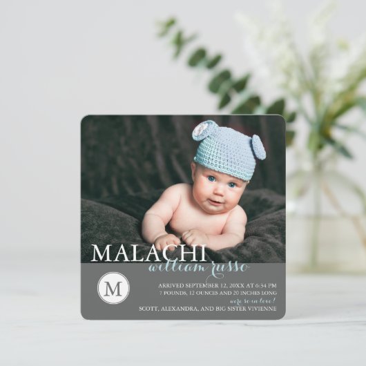 Ankündigung der Geburt eines Mongram / Blau (Stehend Vorderseite)