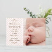 Ankündigung der Geburt eines Vintagen Pink Stripe (Stehend Vorderseite)