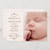 Ankündigung der Geburt eines Vintagen Pink Stripe (Vorne/Hinten)