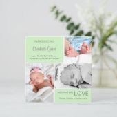 Ankündigung der Geburt mehrerer Fotos/hellgrün (Stehend Vorderseite)