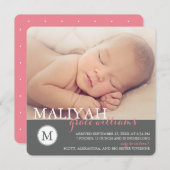 Ankündigung der Geburt/Rose eines klassischen Mono (Vorne/Hinten)