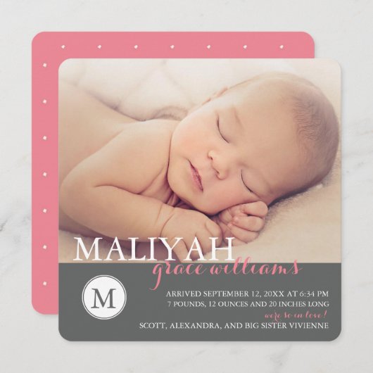 Ankündigung der Geburt/Rose eines klassischen Mono (Vorne/Hinten)