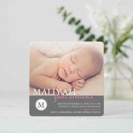 Ankündigung der Geburt/Rose eines klassischen Mono (Stehend Vorderseite)