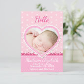 Ankündigung der Geburt von Pink Lace Heart (Stehend Vorderseite)