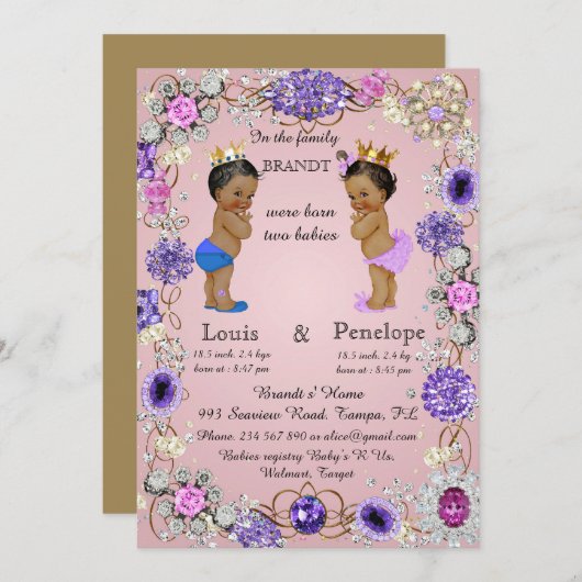 Ankündigung der Geburt Zwillinge, rosa, farbig (Vorne/Hinten)