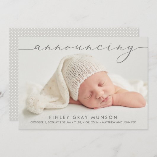 Ankündigung der Geburtserklärung von Baby Foto (Vorne/Hinten)