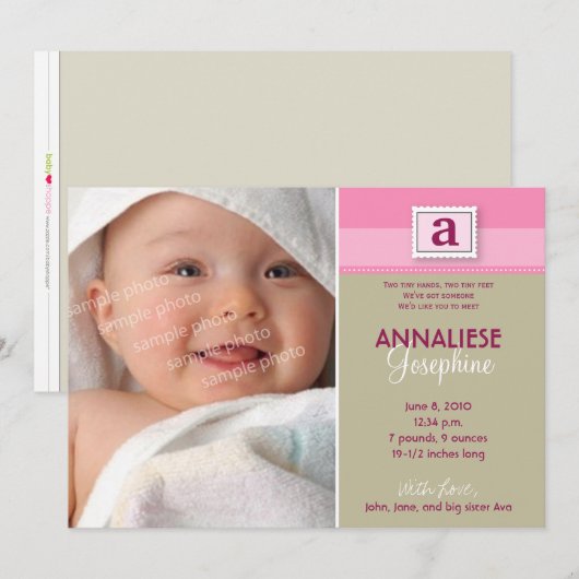 Ankündigung der Geburtshilfe in Form eines Stempel (Vorne/Hinten)