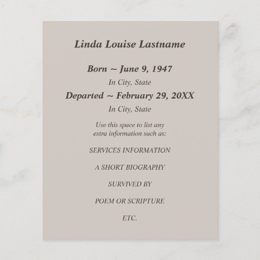 Ankündigung der Gedenkfeier (Rückseite)