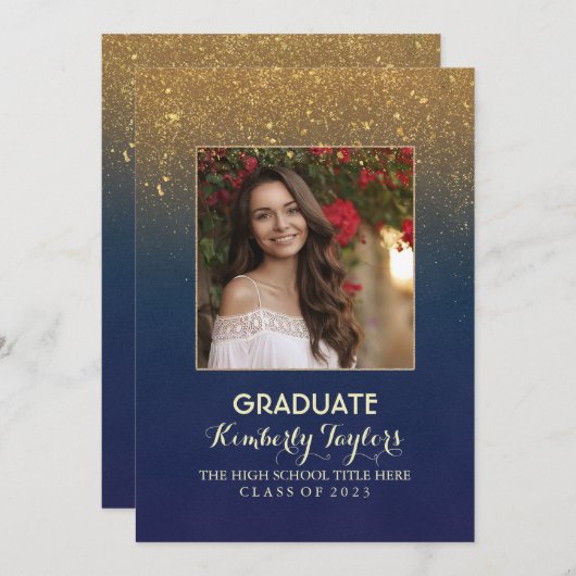 Ankündigung der Gold Glitzer Foto Graduation Party (Vorne/Hinten)