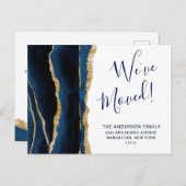 Ankündigung der Gold Navy Blue Watercolor Moving Postkarte (Vorne/Hinten)