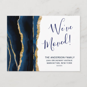 Ankündigung der Gold Navy Blue Watercolor Moving Postkarte