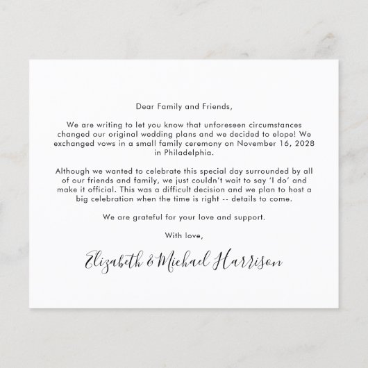 Ankündigung der Hochzeitsfeier für das Foto der Bu (Rückseite)