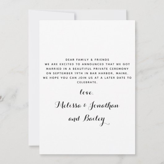 Ankündigung der Hochzeitsfeier für moderne Fotos (Rückseite)