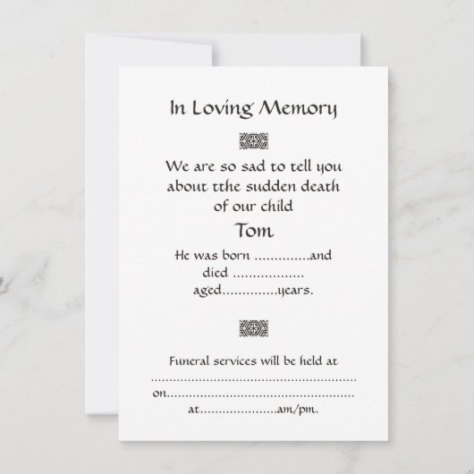 Ankündigung der Kindererbeerdigung - in liebevolle (Rückseite)