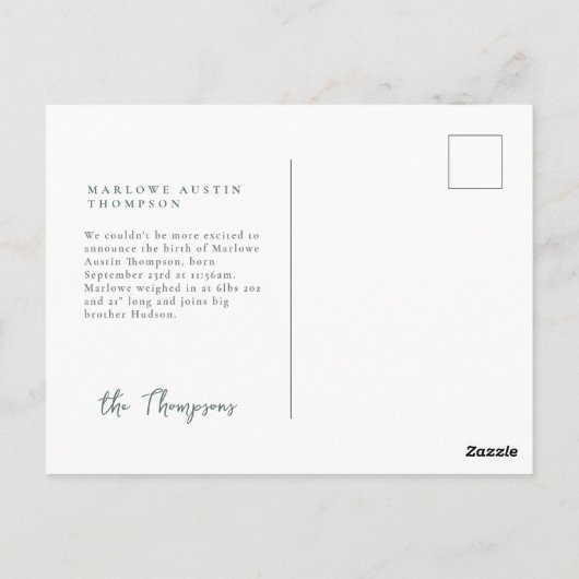 Ankündigung der klassischen handgezeichneten grüne postkarte (Rückseite)