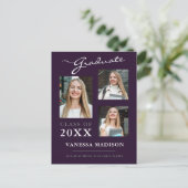 Ankündigung der Lila Graduate-Ankündigung für mode Postkarte (Stehend Vorderseite)