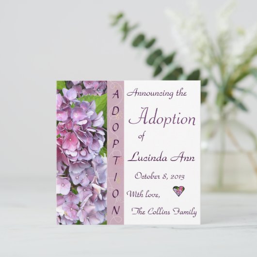 Ankündigung der lila Hydrangea-Adoption (Stehend Vorderseite)