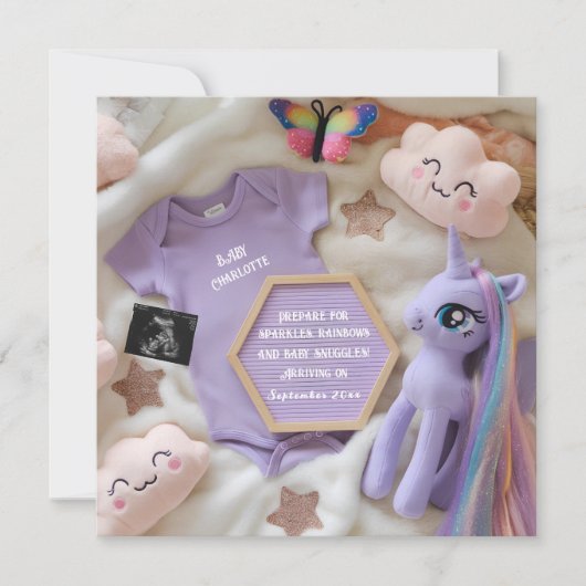 Ankündigung der lila Magischen Einhorn-Schwangersc (Vorderseite)