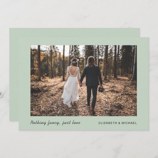 Ankündigung der "Minimal Foto Sage Green Elopement (Vorne/Hinten)
