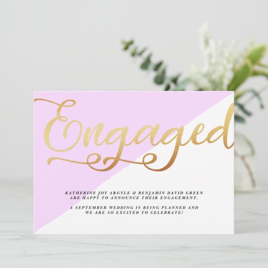 Ankündigung der modernen Gold Foil Script-Verlobun (Stehend Vorderseite)