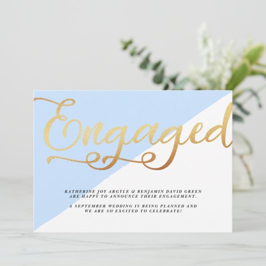 Ankündigung der modernen Gold Foil Script-Verlobun (Stehend Vorderseite)