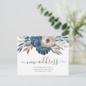 Ankündigung der neuen Adresse Floral Blue Brown Mo Postkarte (Stehend Vorderseite)