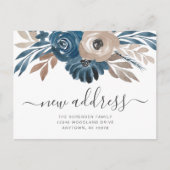 Ankündigung der neuen Adresse Floral Blue Brown Mo Postkarte (Vorderseite)