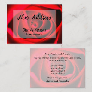 Ankündigung der neuen Adresse mit roter Rose