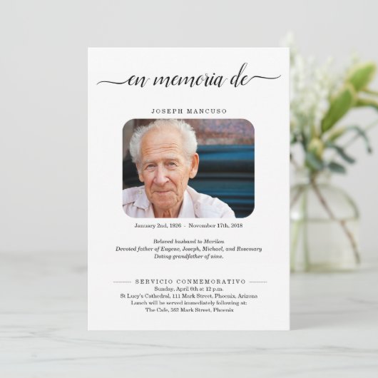 Ankündigung der Personalisierten Beerdigung Spanie (Stehend Vorderseite)