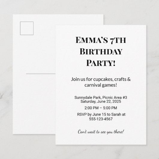 Ankündigung der personalisierten Geburtstagspartei (Vorne/Hinten)