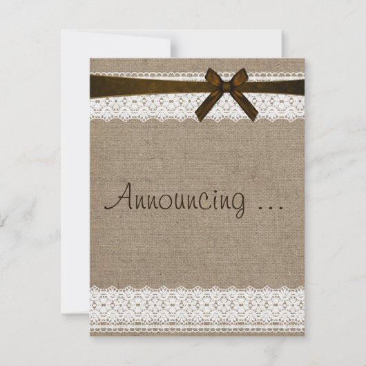 Ankündigung der rustikalen Verlobung Burlap and La (Vorderseite)