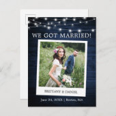 Ankündigung der Sofortkamera Lights Wood Wedding Postkarte (Vorne/Hinten)