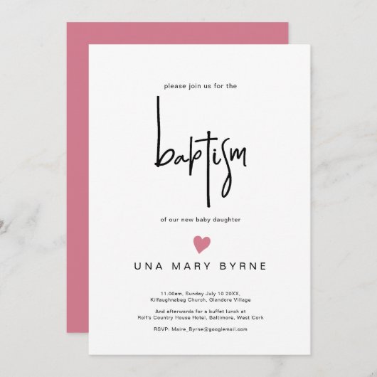 Ankündigung der Taufe für zeitgenössische Mädchen (Vorne/Hinten)