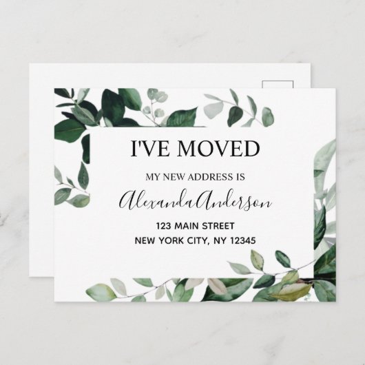 Ankündigung der Umstellung des Haushalts Eukalyptu Postkarte (Vorne/Hinten)