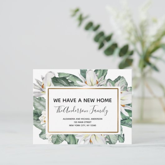 Ankündigung der Verlagerung des Haushalts tropisch Postkarte (Stehend Vorderseite)