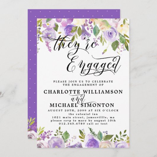 Ankündigung der Verlobung "lila und weiße Flora" (Vorne/Hinten)