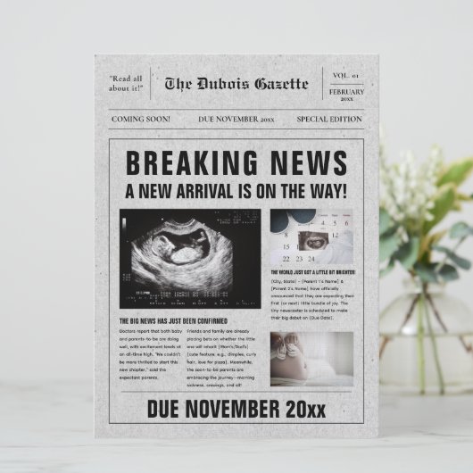 Ankündigung der Zeitung Baby Reveal Schwangerschaf (Stehend Vorderseite)