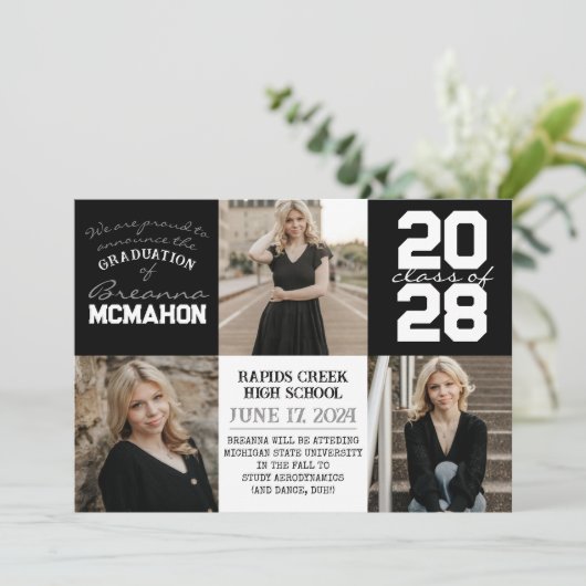 Ankündigung des 4-Foto-Abschlusses in Schwarz und (Stehend Vorderseite)