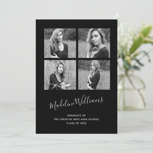 Ankündigung des 4-Foto-Abschlusses in Schwarz und (Stehend Vorderseite)