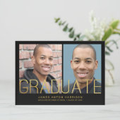 Ankündigung des Abschlusses - 2 Fotos mit Goldtext (Stehend Vorderseite)