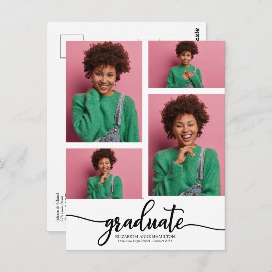 Ankündigung des Abschlusses an der High School 4 F Postkarte (Vorne/Hinten)