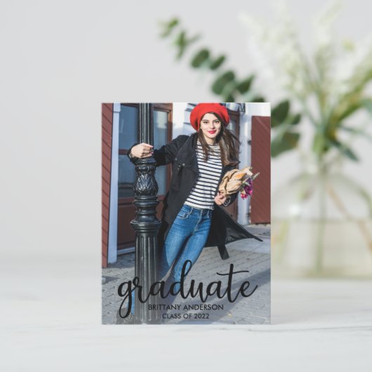 Ankündigung des Abschlusses des modernen Script-Fo Postkarte (Stehend Vorderseite)